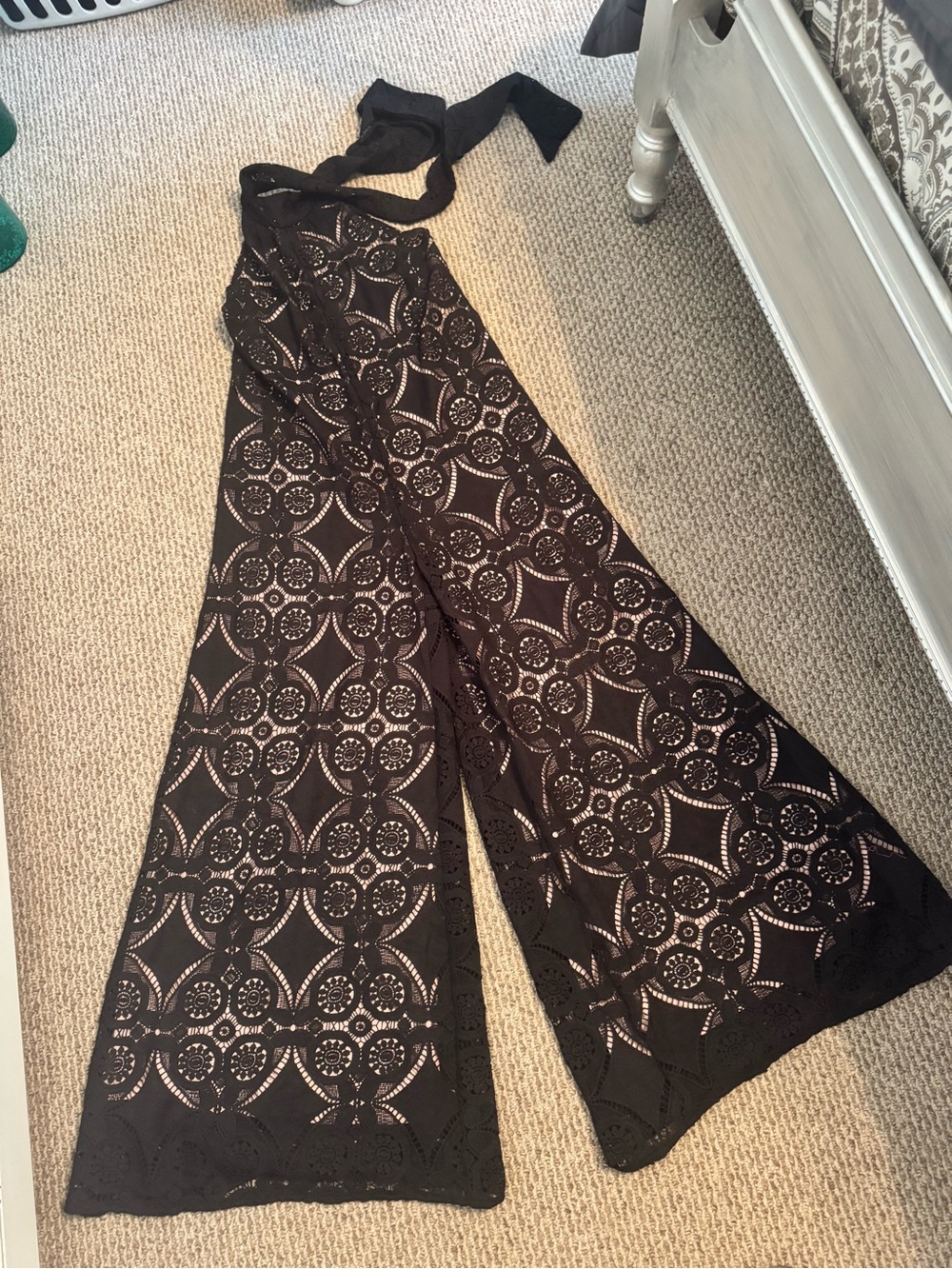 Judith March Black Lace Wide Leg Halter Jumpsuit